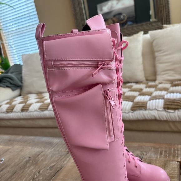Sugar Thrillz Pink Knee High Combat Boots - Never Worn - Picture 2 of 10